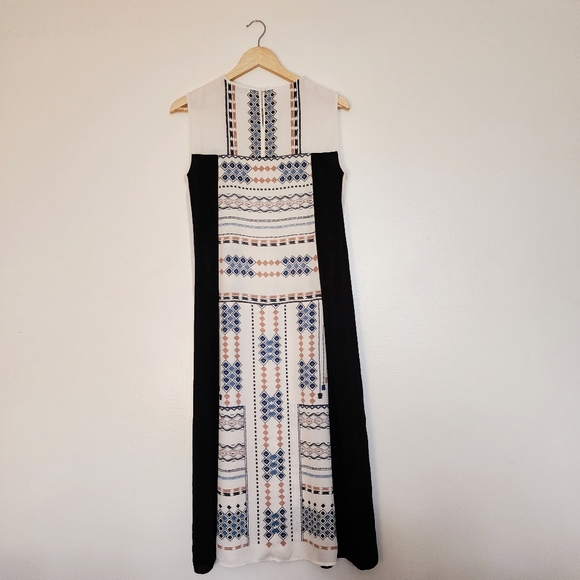 BCBGMaxazria Calf- Length Sheer Geometric Print Dress Size Small - Picture 4 of 8